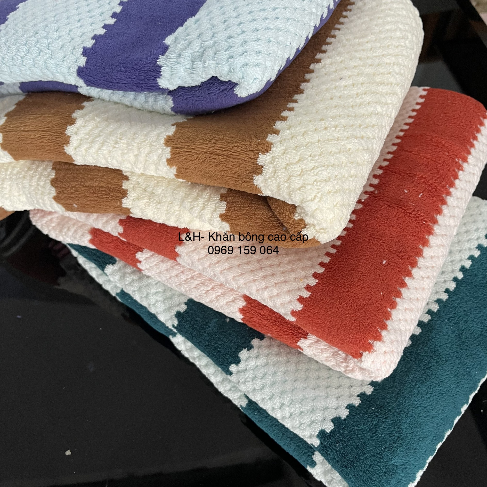 Khăn mặt lông cừu, Kẻ thẳng- hạt gạo, KT 30x50cm