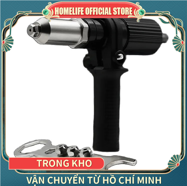 Tặng kèm đinh rive nhôm * Bộ đầu kít rút đinh rive có tay cầm-Đầu rút đinh rive, đầu bắn đinh rút gắn máy khoan, bản mới màu đen