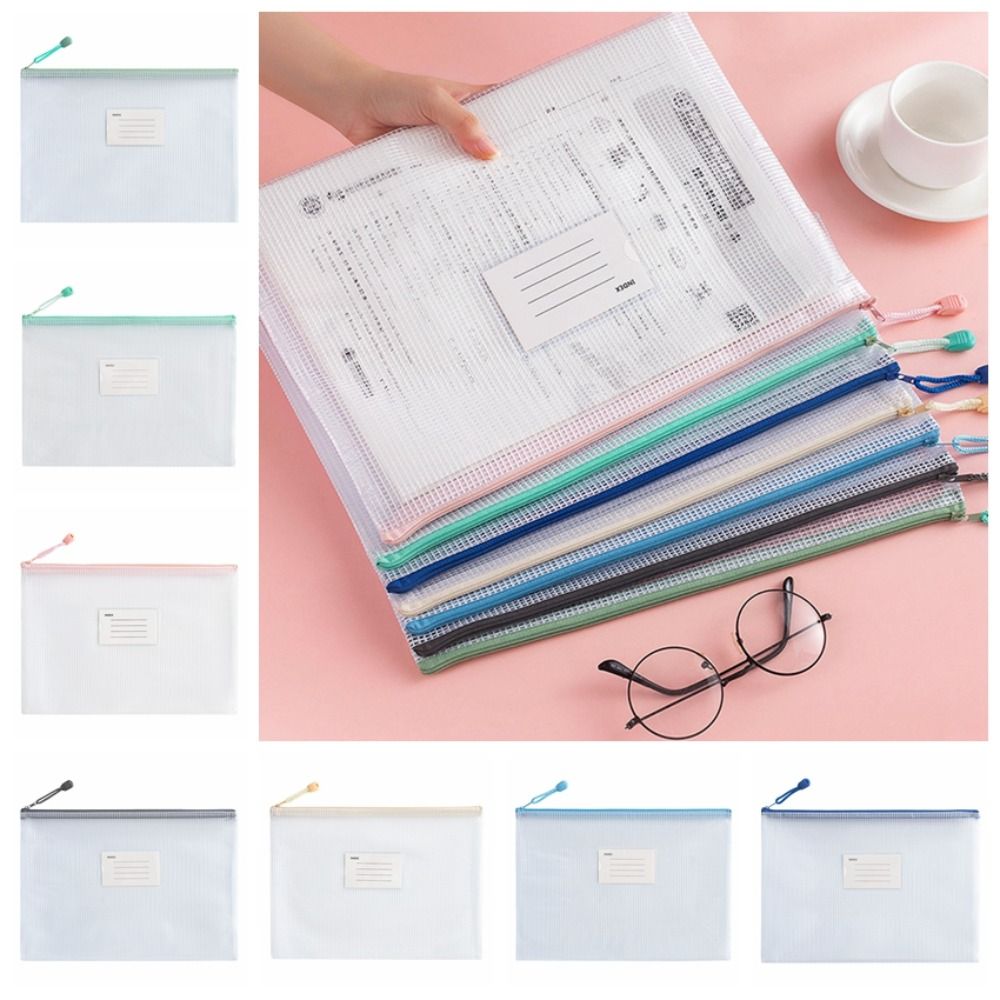 A4 Mesh File Durable PVC A4 Mesh File Bag Zipper Transparent Information Bag Subject ...
