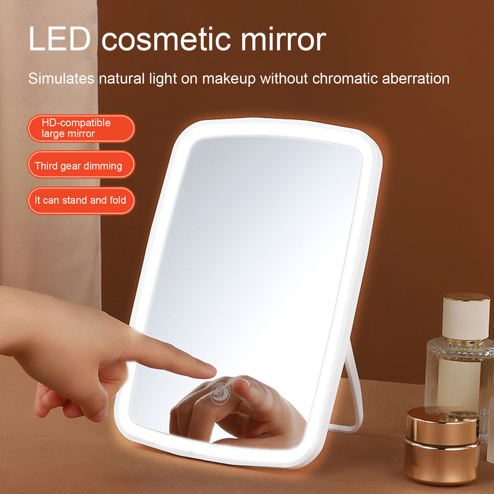 SGHI Vanity Mirror with Three Light Modes Led Lighted Vanity Mirror Portable Led Makeup Mirror with Touch Screen Controls Rechargeable Foldable 3 Light Modes Perfect