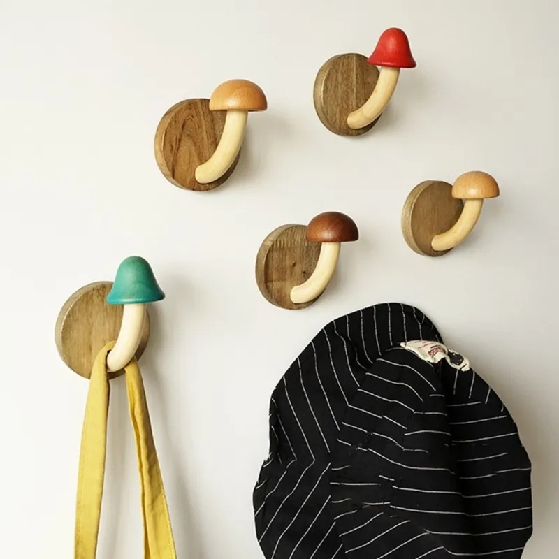 Wooden Coat Hooks Hanging Storage Hooks Mushroom Wood Hooks Multipurpose Storage Hooks Wall Mount Coat Hanger Hooks