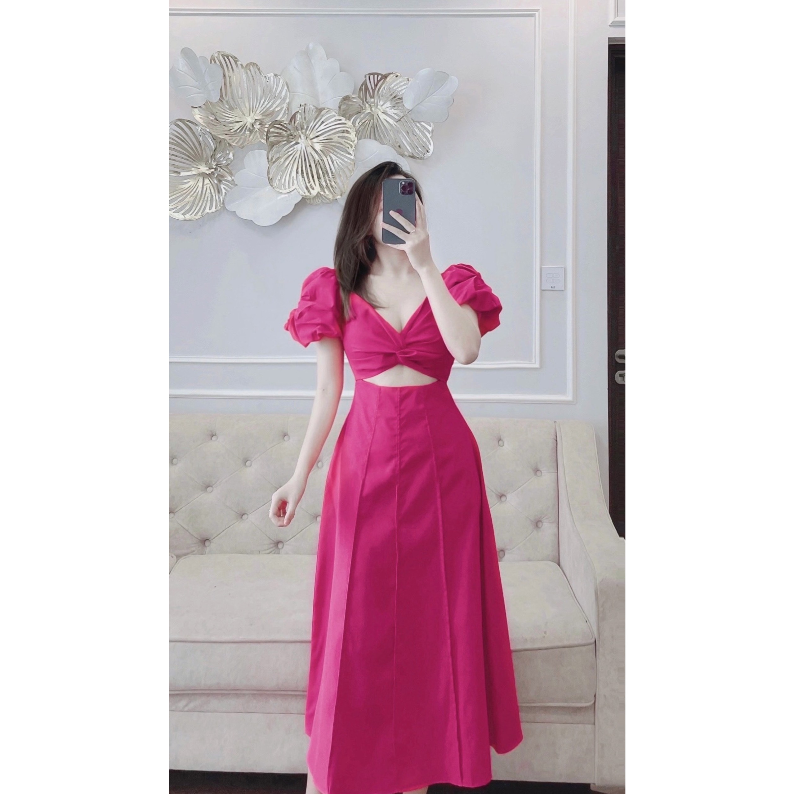 VÁY XOẮN NGỰC LI DỌC TAY BỒNG