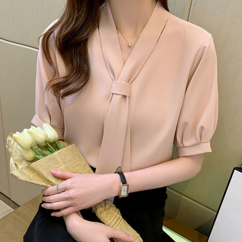 Fashion%20Solid%20Color%20Bow%20Elegant%20Shirt%20Loose%20Lace%20Up%20Long%20Sleeve%20Blouse%20Office%20Lady%20Women's%20Chiffon%20Blouses%20Female%20-%20Image%204