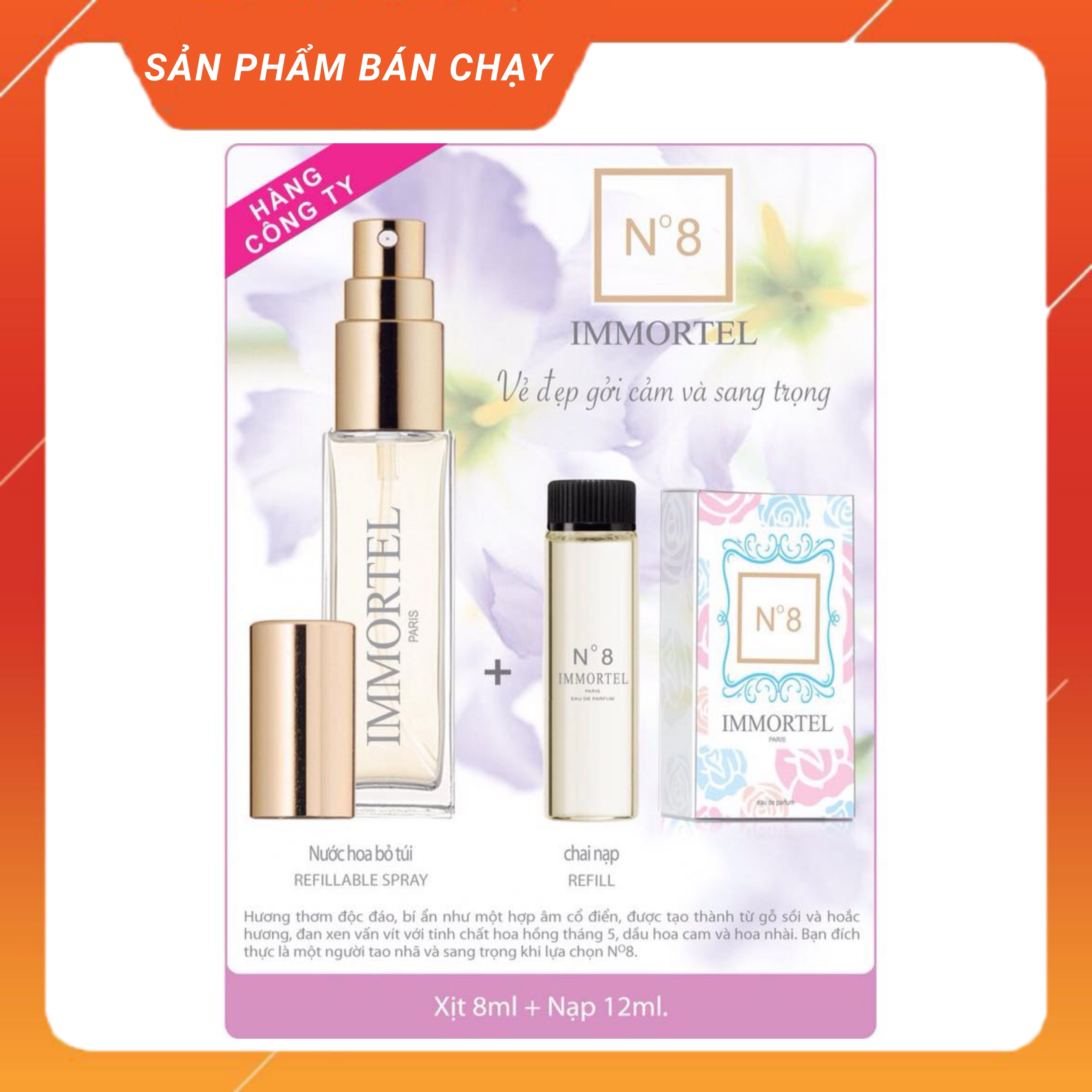Nước Hoa IMMORTEL No 8 (GỒM CHAI XỊT 8 ml + CHAI NẠP 12 ml) Eau De Parfum