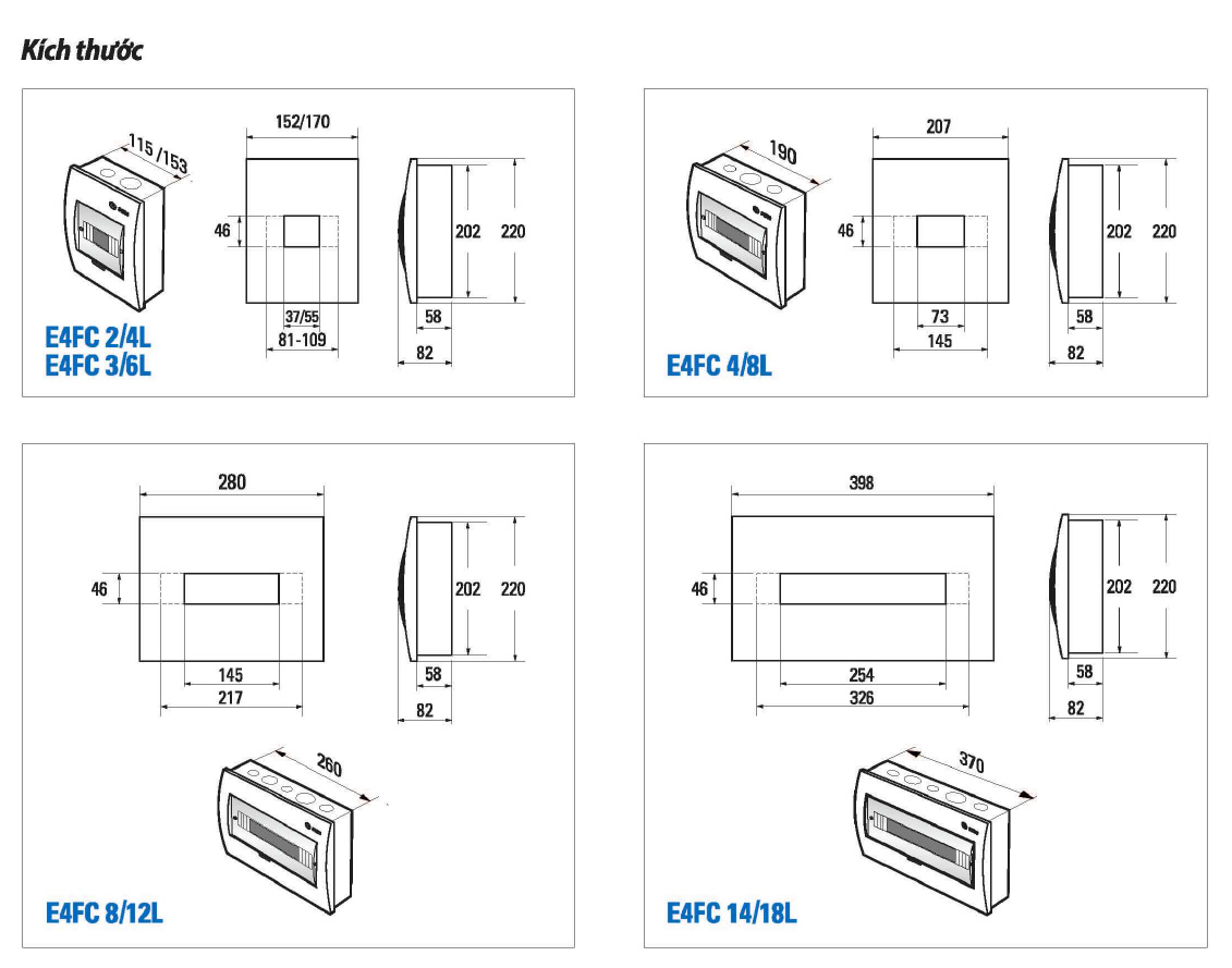 Tủ Điện Âm Tường Sino E4FC 2/4SA 2-4 Module