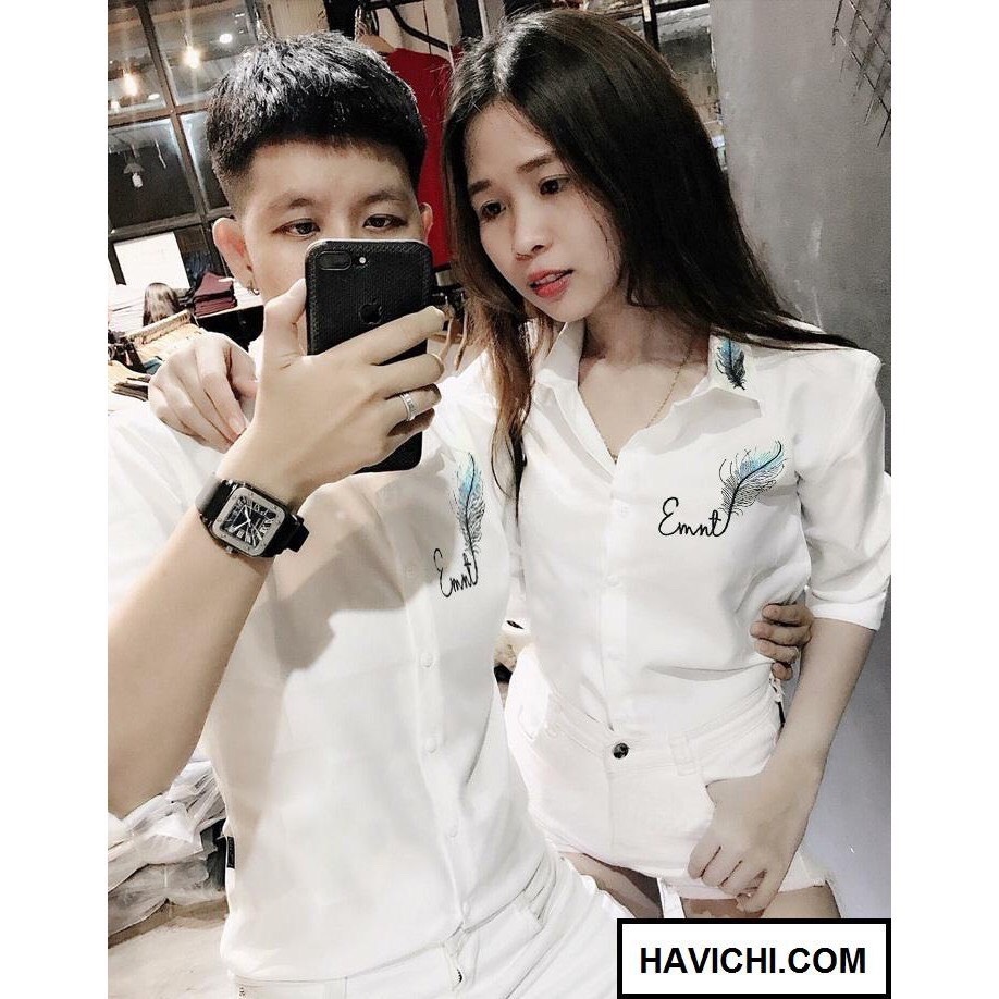 [HCM]Áo Sơ Mi Cặp Đôi Nam Nữ Đẹp Lông Vũ