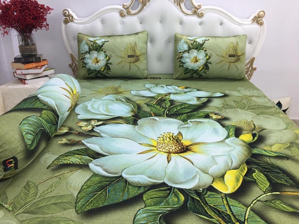 BỘ DRAP GA THUN Ý 5D CAO CẤP MẪU HOA MÁT LẠNH 4 MÓN