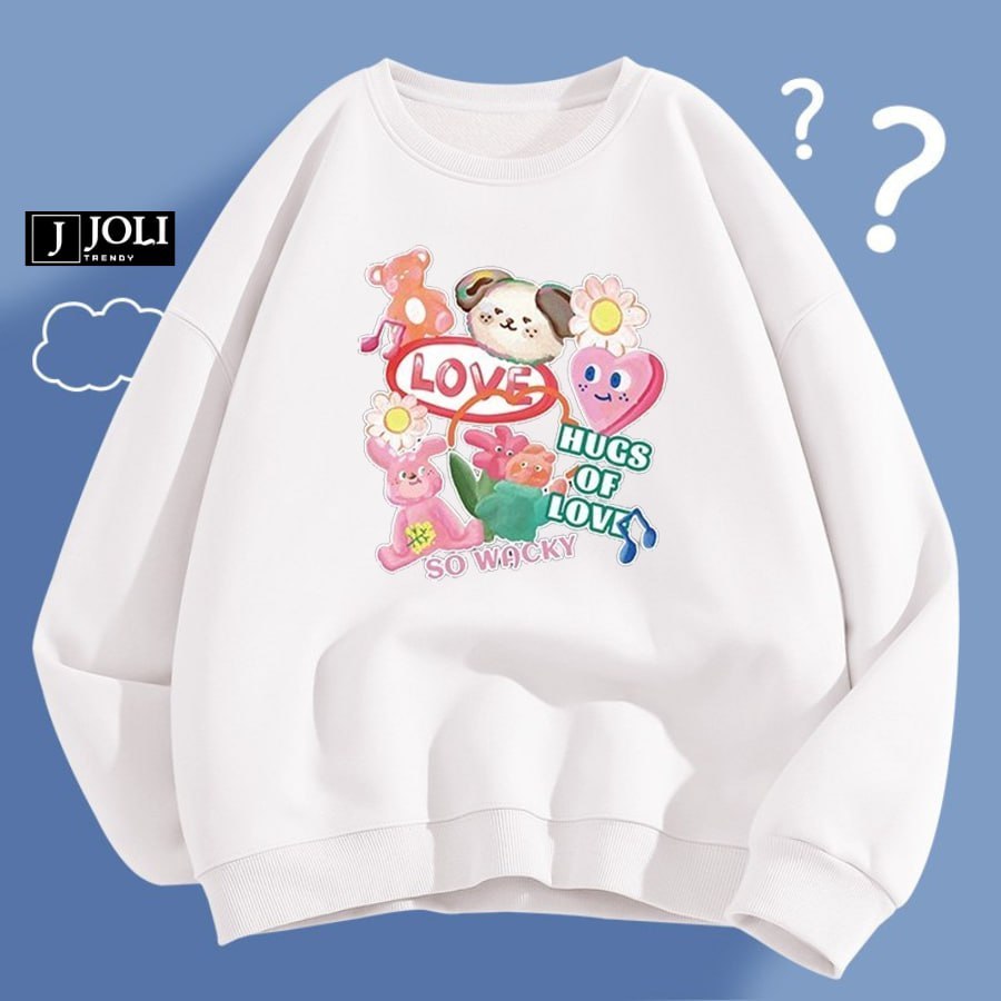 Áo sweater hugs of love nam nữ by joli unisex chất nỉ lót bông mũ 2 lớp form rộng