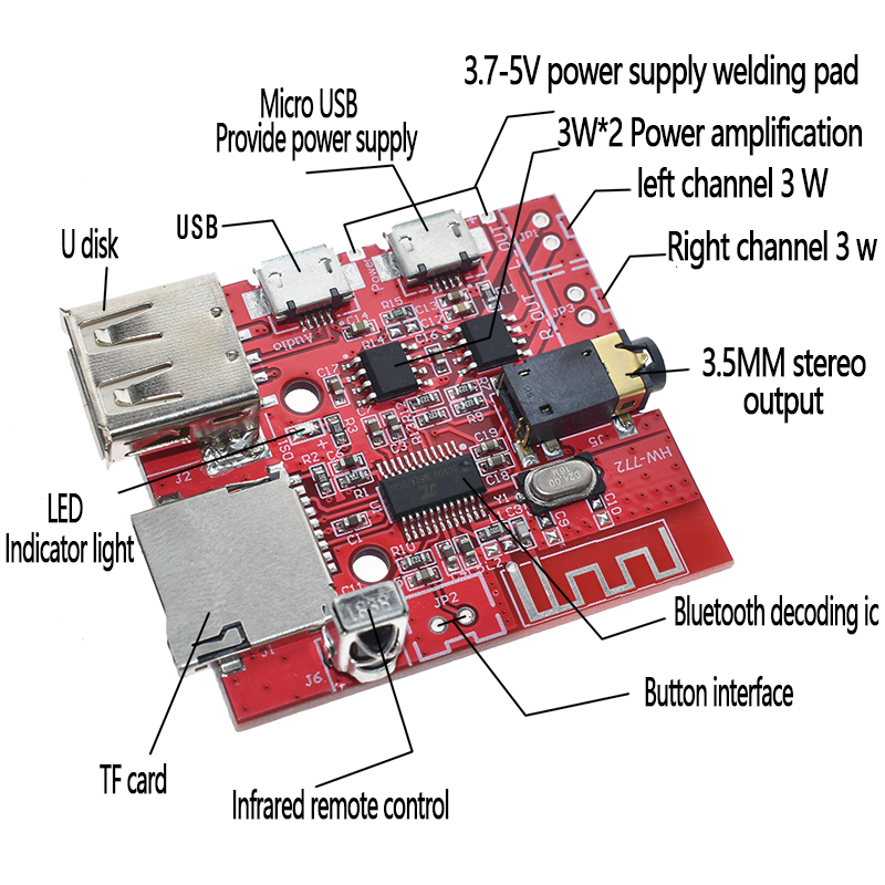 Bảng Mạch Giải Mã MP3 WAV Bluetooth 4.1 3 W Cho Xe Hơi Mô-đun Bộ Khuếch Đại Thu Âm Thanh Hỗ Trợ Điều Khiển Từ Xa USB/TF/U-DISK/IR