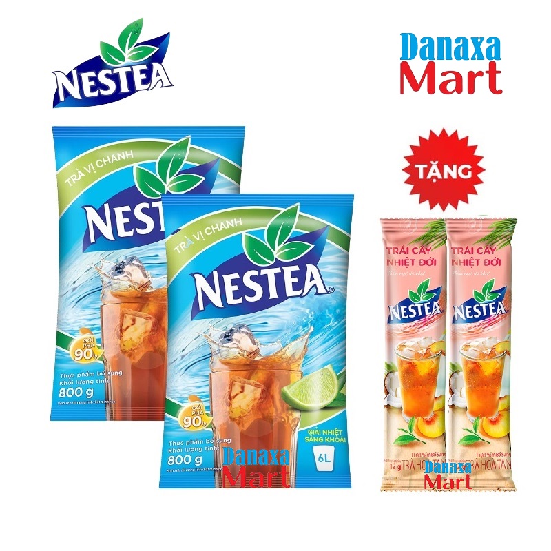 [Mua 2 Tặng 2] Combo 2 gói Trà NESTEA gồm Vị Chanh 800g và Vị Trà sữa đường nâu 540g + Tặng kèm 2 gói Trà vị Hoa quả 12g