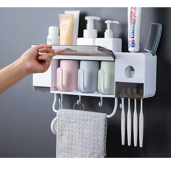 Bộ Nhả Kem Đánh Răng Tự Động Dán Tường Lúa Mạch 2,3,4 Cốc