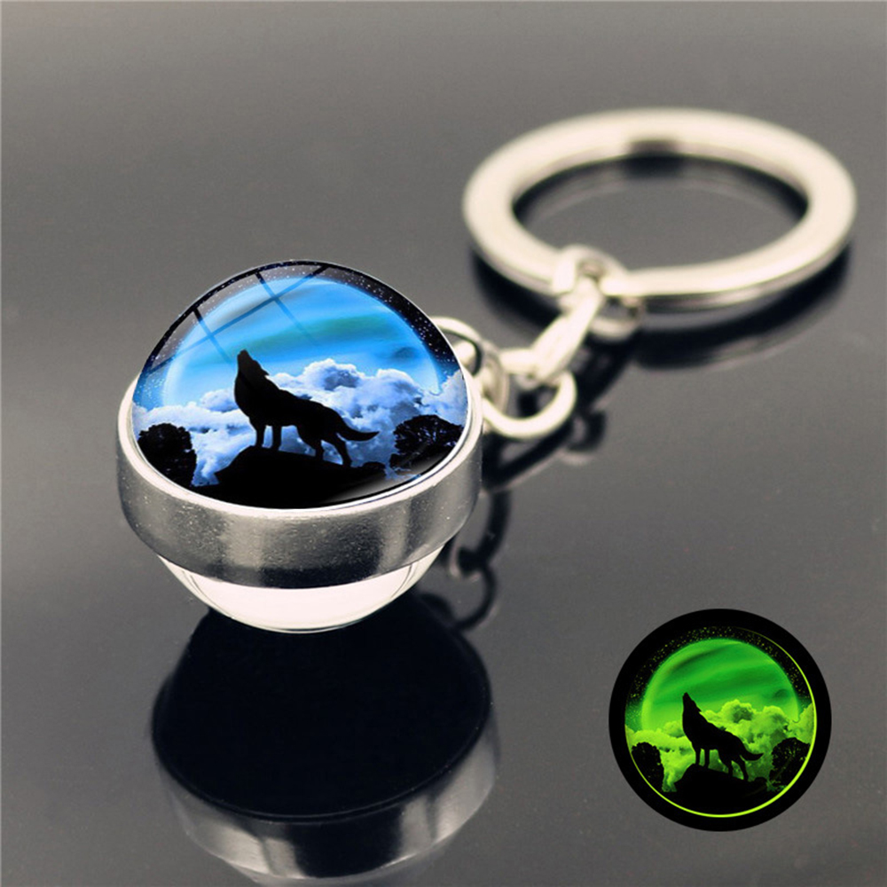 LOUISIS Hai phía Sáng tạo dây chuyền Sáng Sói hú Móc khóa Keyring Chuỗi chìa khóa Vòng chìa khóa