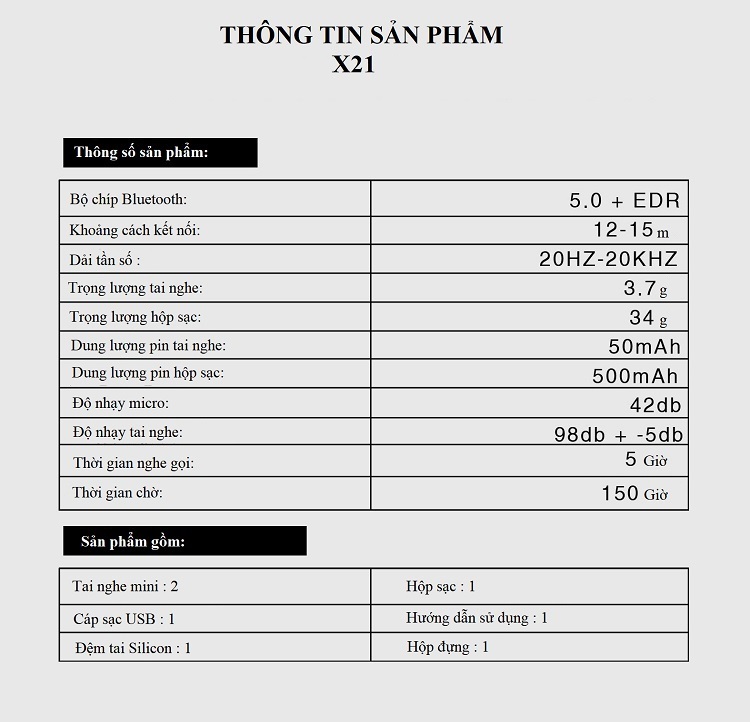 Tai Nghe Nhét Tai Mini X-21 - Bluetooth 5.0