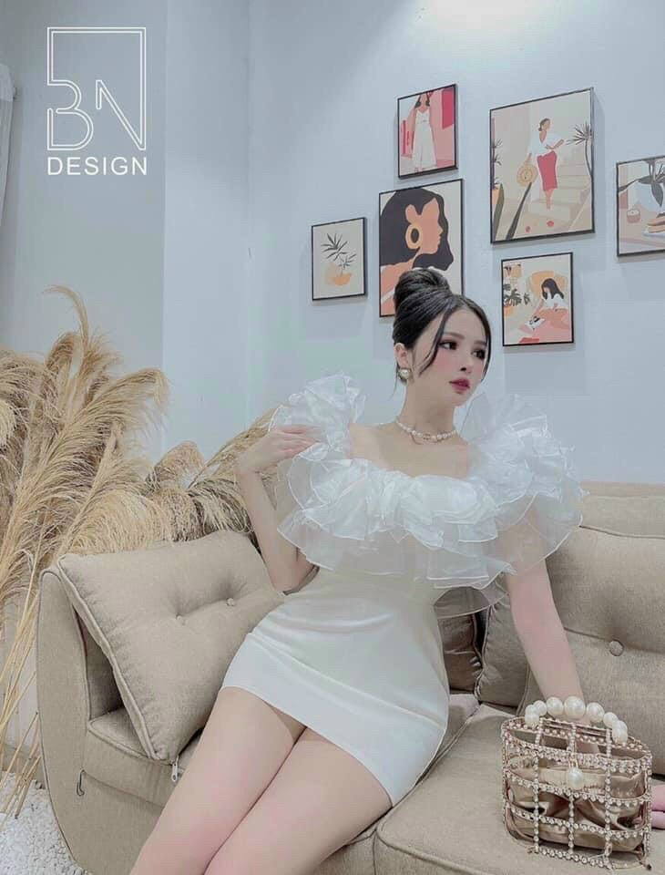 Đầm body xếp ly bèo vai (có mút ngực)
