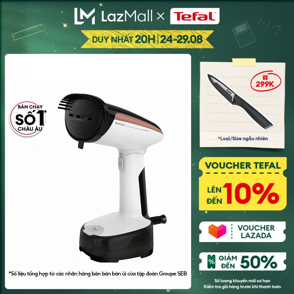 [QUÀ GIAO SAU] Bàn ủi hơi nước gập cầm tay tiện lợi Tefal DT3030E0 - 1300W - 120ML - Gian hàng chính hãng - Bảo hành 2 năm