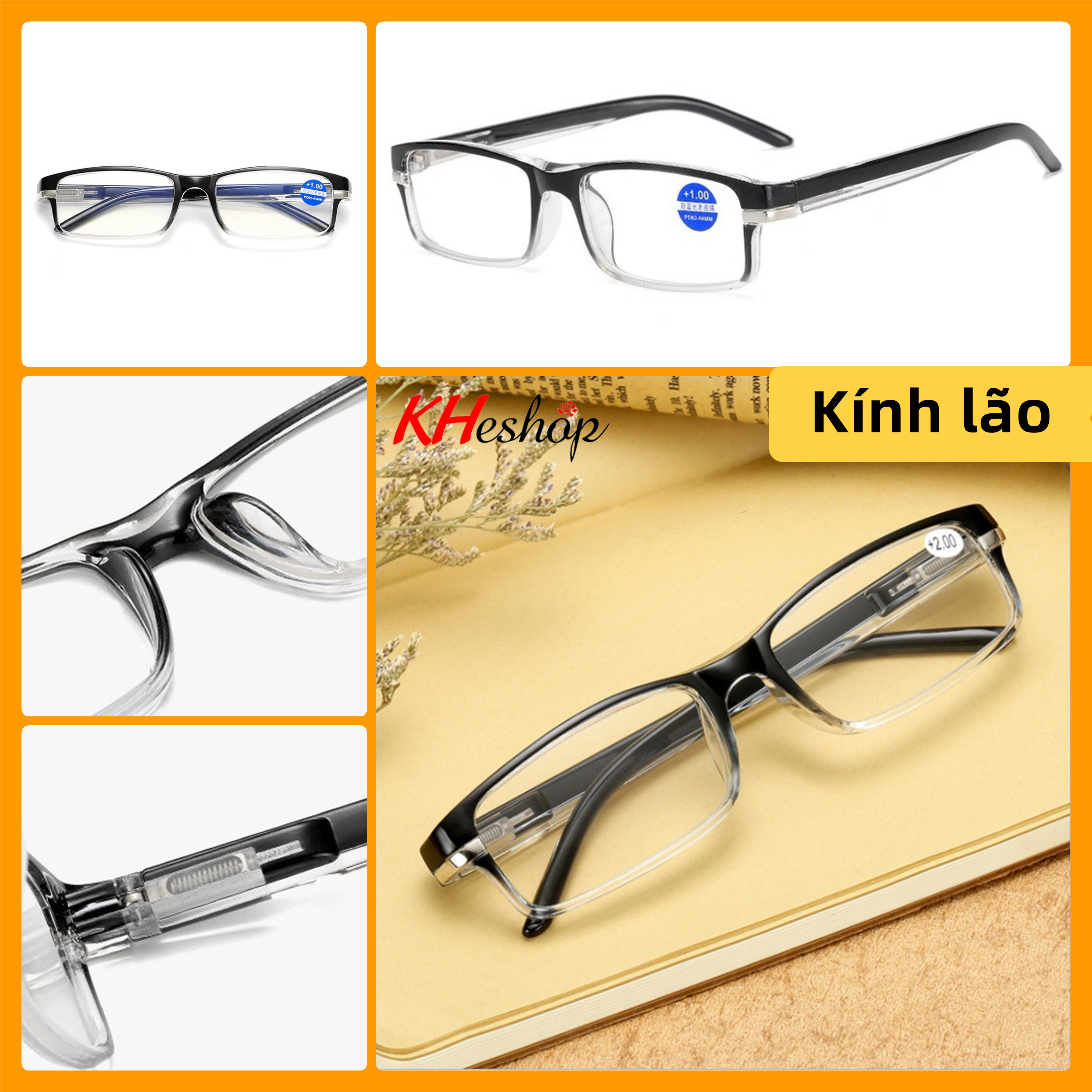 Kính đọc báokính lão cho nam nữ chống ánh sáng xanhhàng nhập khẩu Nhật Bản gọng vuông bằng nhựa thông siêu bền gọng có thể bẻ ra ngoài vừa với mọi khuôn mặt Y020 - kheshop