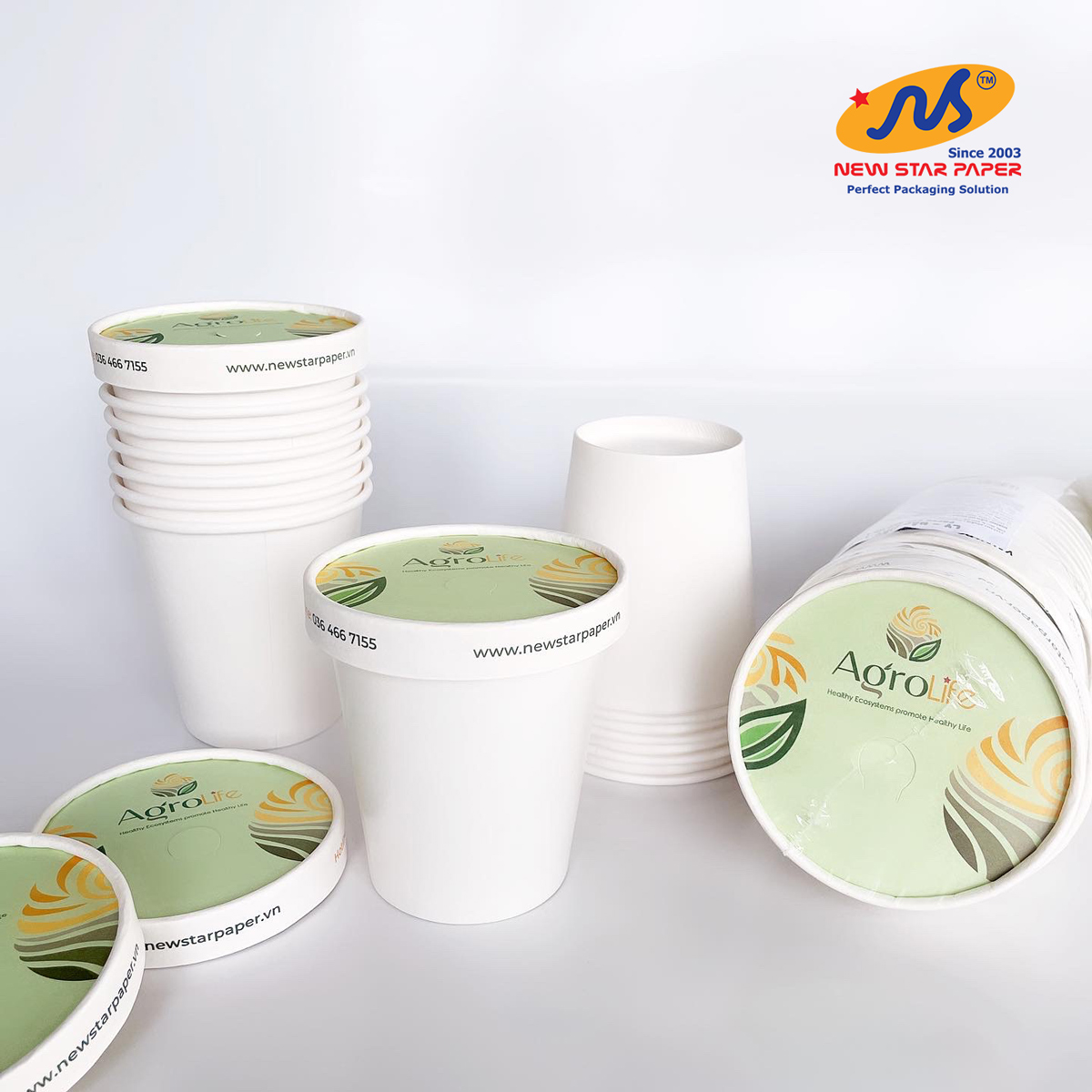 Ly 10oz~295ml - Combo 10  ly giấy & 10 nắp giấy