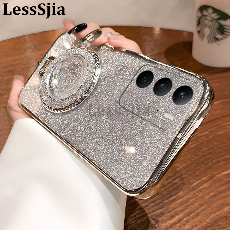 Phone cover Realme C65 C67 C75 Back case with Liquid Glitter Quicksand hourglass Stand Holder Luxury Shiny Gradient Plating Girls Slim For Realme C75 C67 C65 Phone cases.