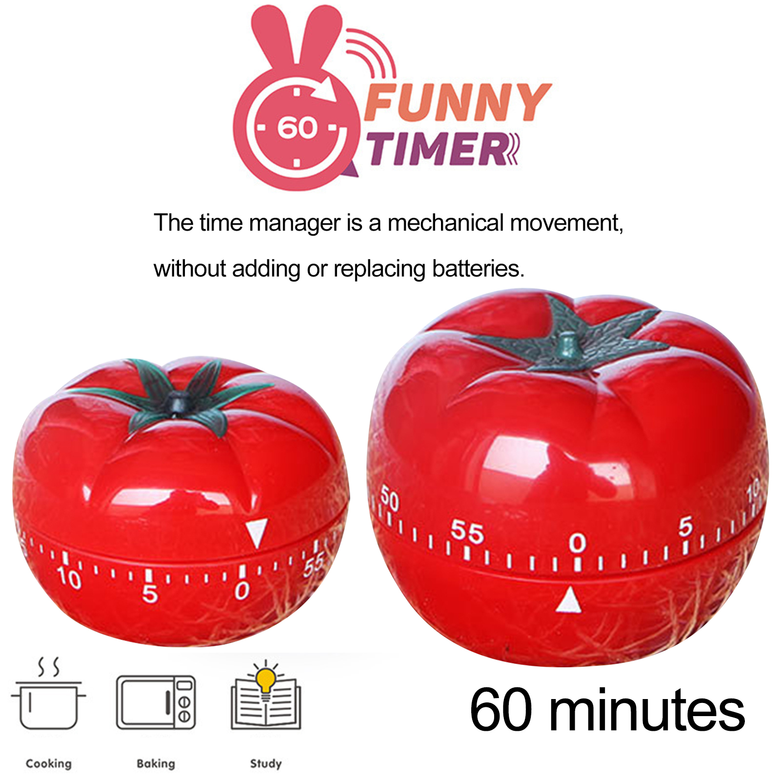 rego001 Tomato Shaped Kitchen Timer Decorative Kitchen Timer Kitchen Timer Cute Tomato Shape 1-60 Minute Countdown Mechanical Alarm Clock for Cooking Baking and More
