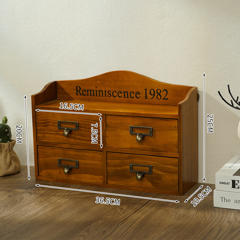 Solid wood Nordic style storage box Home entry storage rack Wholesale retro desktop storage box with drawer