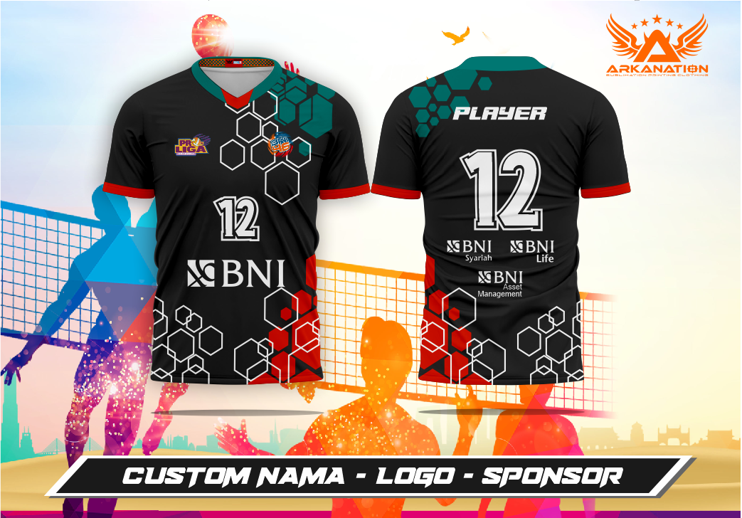 Jersey Volleyball Voli BNI Full Printing Free Nickname dan Logo