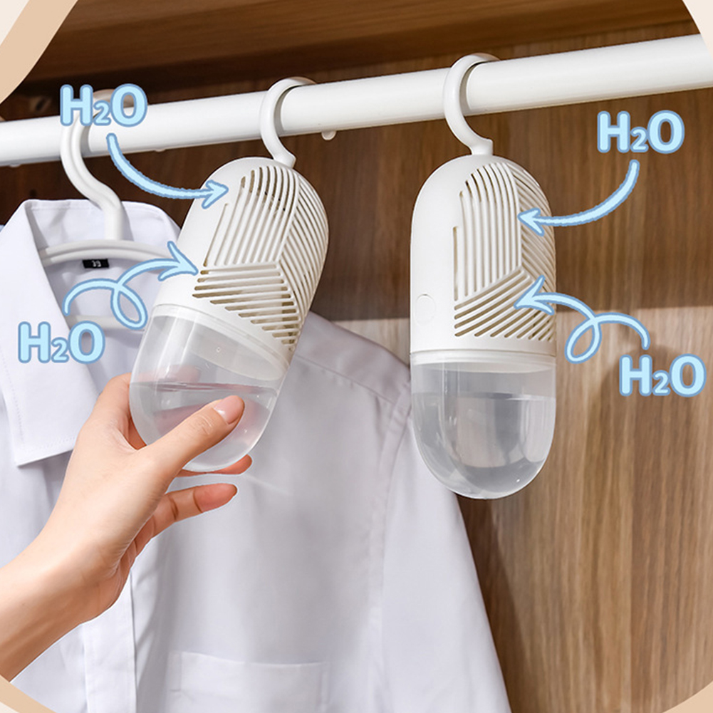 【Quality】 Clothes Dehumidification Box Reusable Hanging Dehumidifier Packs Anti-Mold with Water Collector&Hook for Wardrobe Closet Cabinet