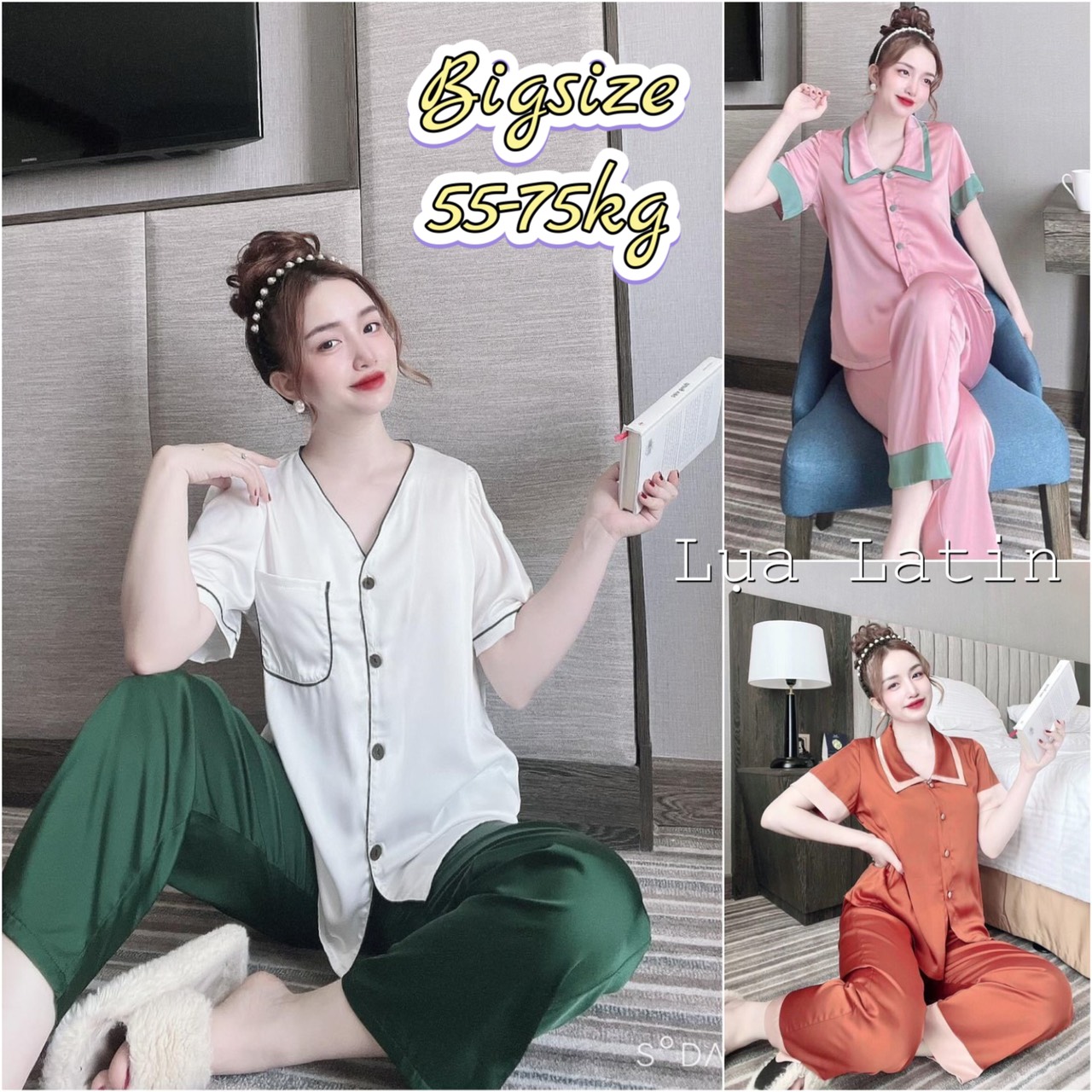 (Bigsize) Đồ Bộ Lụa Latin Tiểu Thư Cao Cấp - Chất vải rũ mượt, cực mát