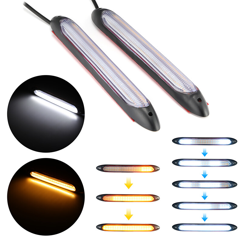 Đèn LED Chạy Ban Ngày Cho Xe Ô Tô, Dải Đèn Pha Chống Nước Quét, Tín Hiệu Rẽ Màu Vàng Dòng Chảy Tuần Tự Trắng DRL Ánh Sáng
