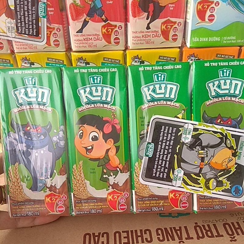 Lốc 4 hộp 180ml sữa Kun socola/kem dâu/nho/cam/trái cây/có đường