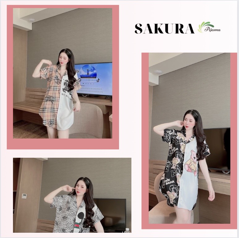 Váy sơ mi suông dáng dài thiết kế cute lụa ngủ cao cấp SAKURA