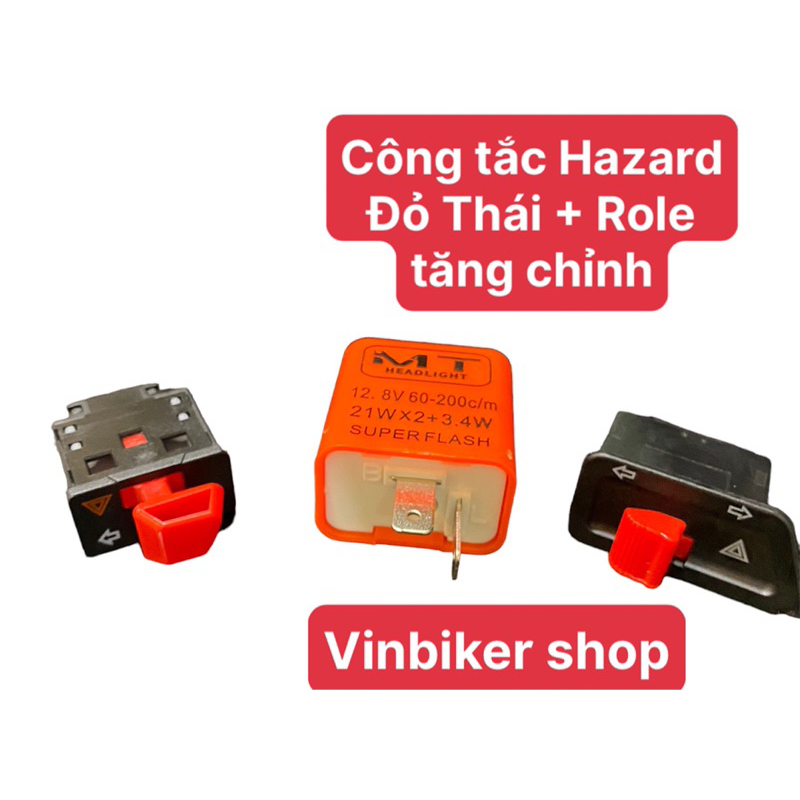Công tắc hazard đỏ thái xịn + cục chớp nhanh gắn xe máy