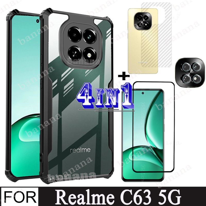 4 in 1 Realme C63 5G Shockproof Phone Case for Realme C63 C65 C61 C55 C51 C53 Camera Lens Glass Screen Protector + Privacy Ceramic membrane film.