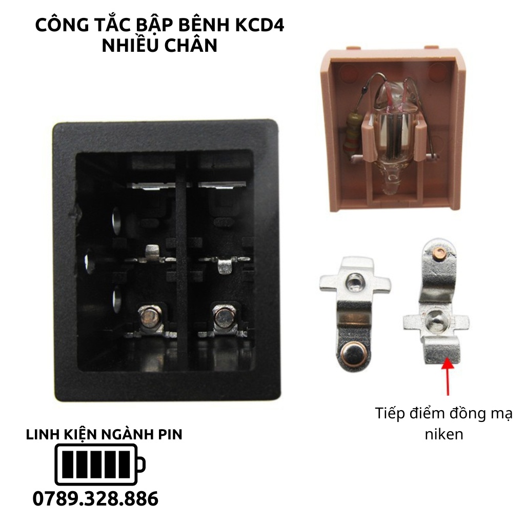 Công tắc bập bênh KCD4 16A 250VAC 4 chân có đèn