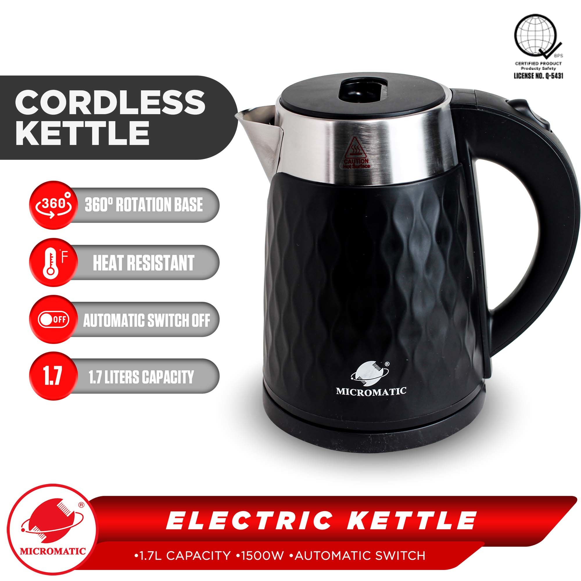 Asda Cordless Kettle LED Display Fast Boil Kettle With Adjustable
