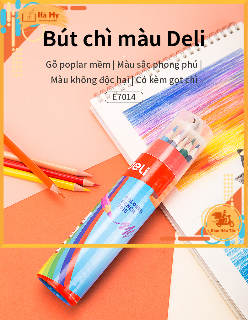 (1 Ống 24 Cây) Bút chì 24 màu học sinh Deli E7014