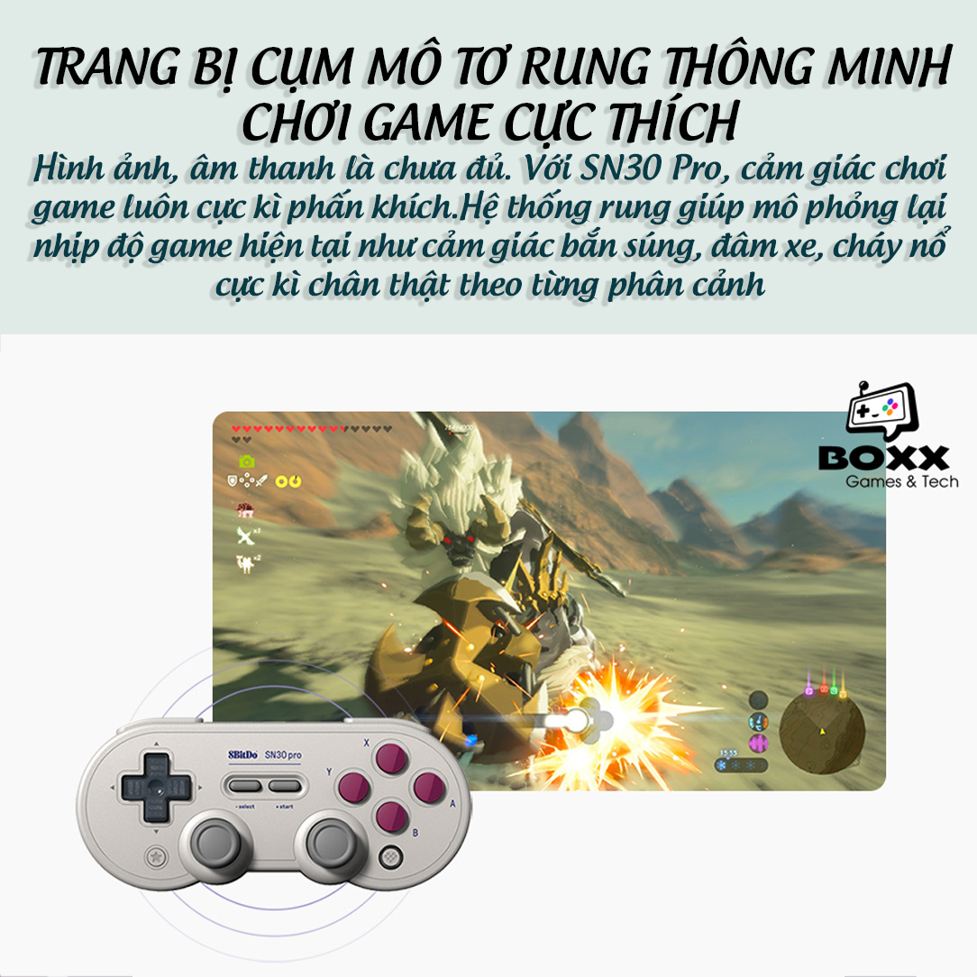 Tay cầm chơi game bluetooth 8Bitdo SN30 Pro - Dùng cho Nintendo Switch, Windows, Mac, Xbox, PS4