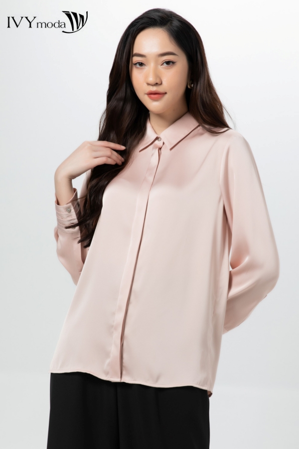 Áo sơ mi lụa tay xếp xếp IVY moda MS 17M7258