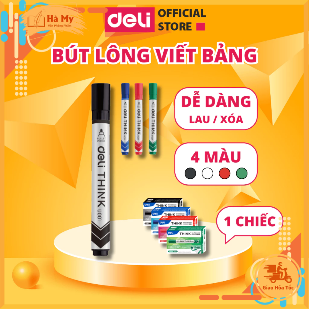 Bút Lông Viết Bảng Trắng Xóa Được Deli 3 Màu U001 - Bút Viết Trơn Mượt Tiện Dụng