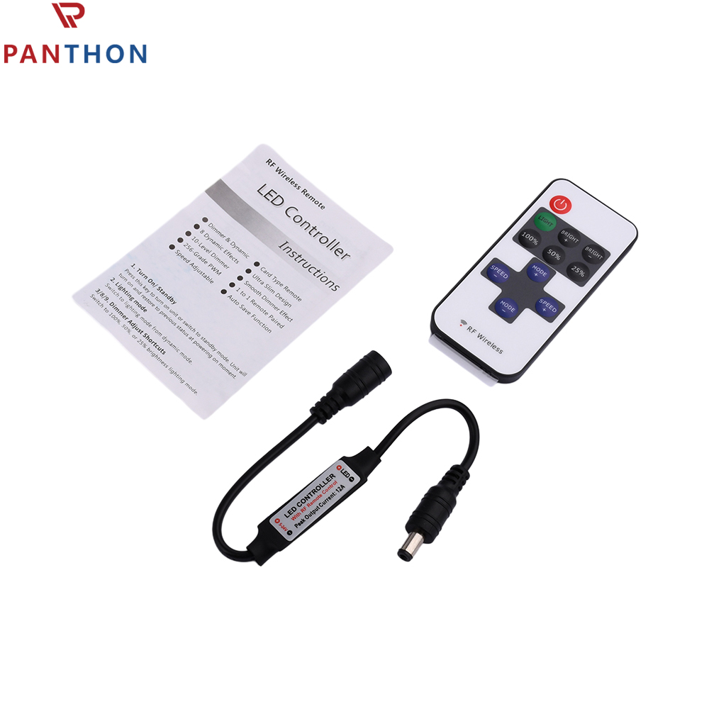 【Ready Stock】PANTHON RF Dimmer Controller for LED Strip Lights DC5V 12V 24V Dimmer Controller Brightness & Effect RF Wireless Remote LED Dimmer