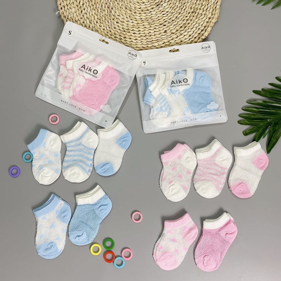 Set 5 đôi TẤT LƯỚI cotton xuất hàn mềm mịn , thoáng mát cho bé 0-2 tuổi - Hala Kid