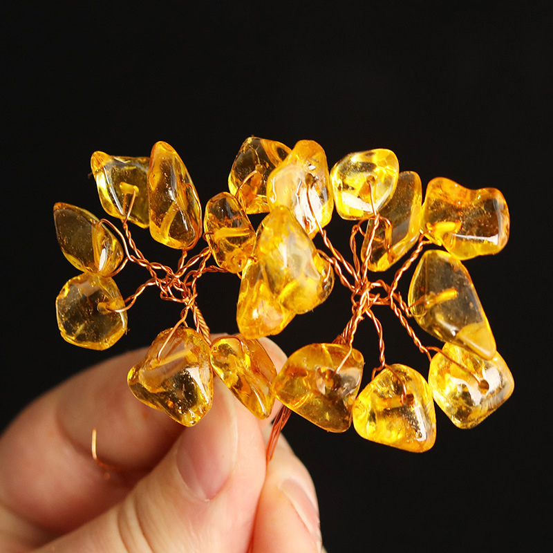 1pc Chinese Yuanbao Money Fortune Tree Wealth Luck Ornaments Small Feng Shui Crystal Gem Money Tree Lucky Trees Decoration.