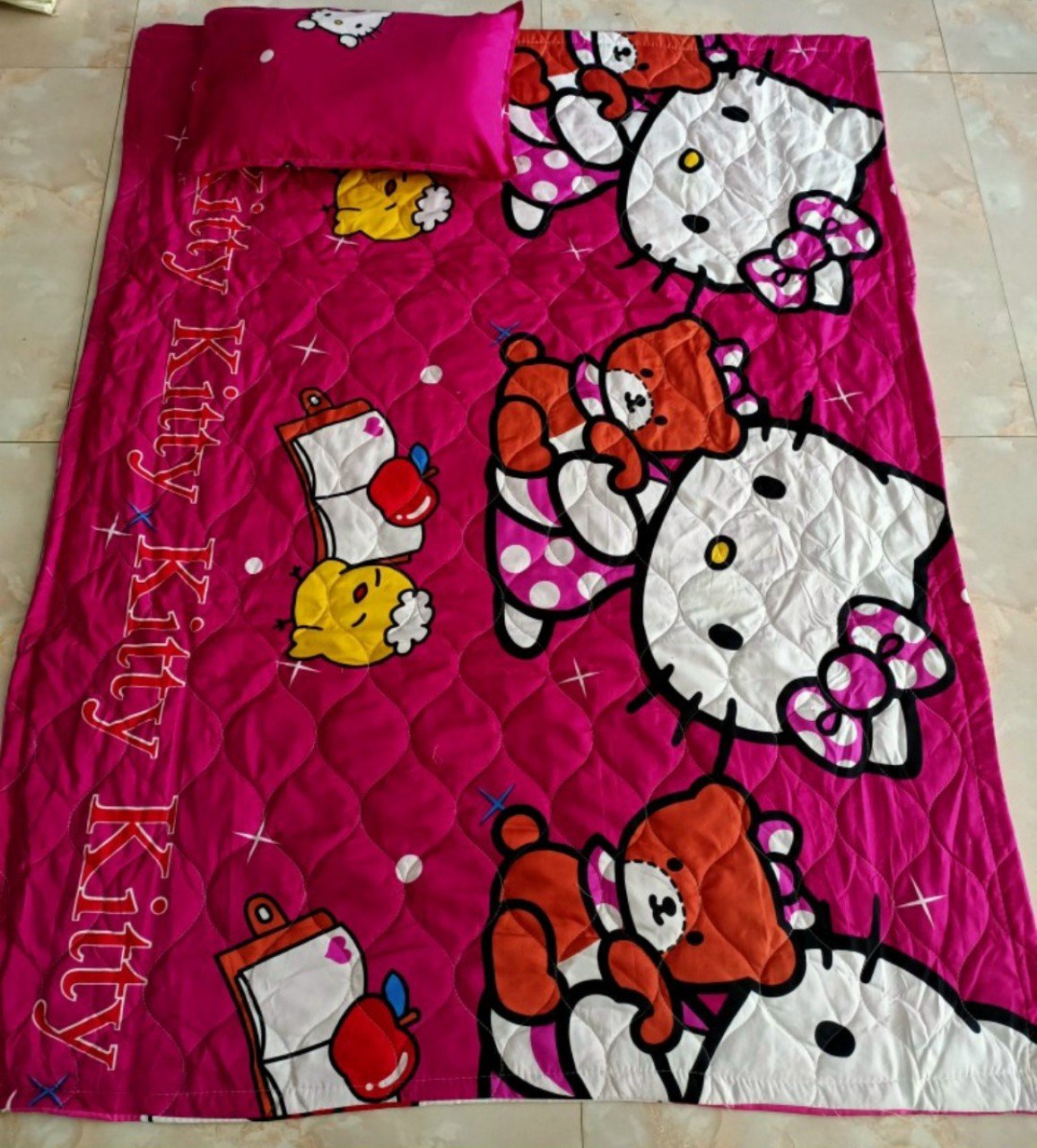 Set nệm trẻ em, bộ chăn kèm gối nằm hoạ tiết ngộ nghĩnh cho bé
