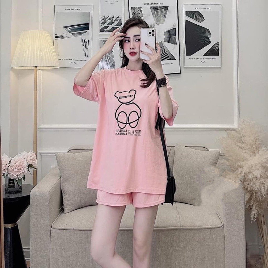 [3 SIZE 43-65KG TÙY CHIỀU CAO] ĐỒ BỘ THUN ĐÙI IN CON GẤU THỜI TRANG