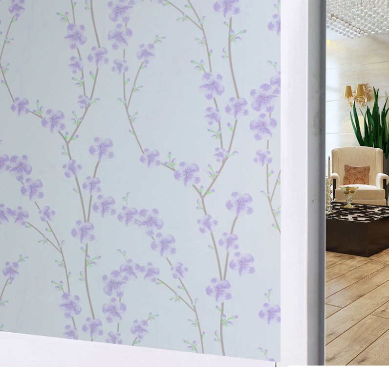 5 mét decal dán kính mờ khổ 45cm có sẵn keo - cành hoa mai tím h1100