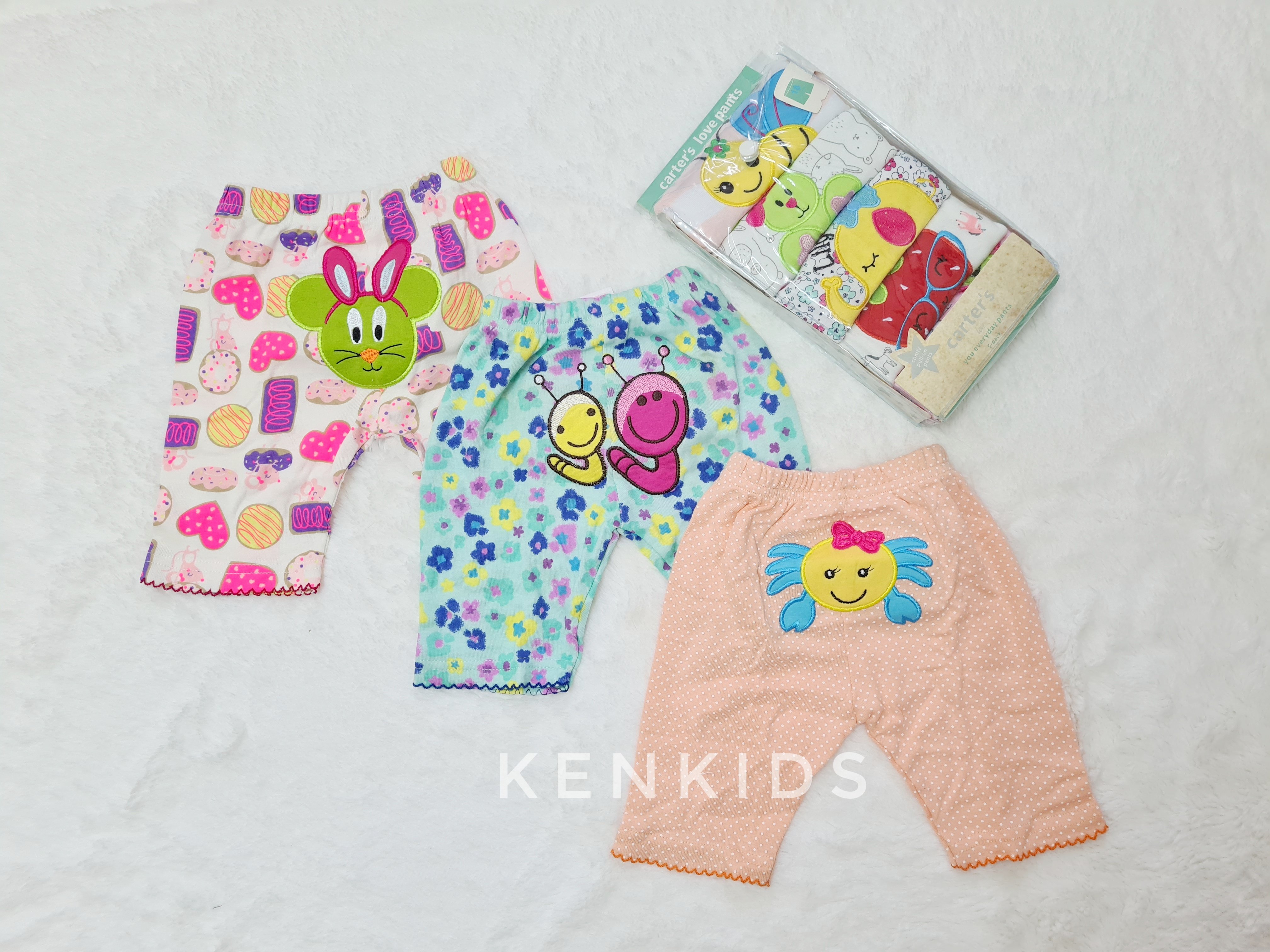 SET 3 Quần short lửng thêu mông thú Carter Thái Lan bé gái (7-14kg)