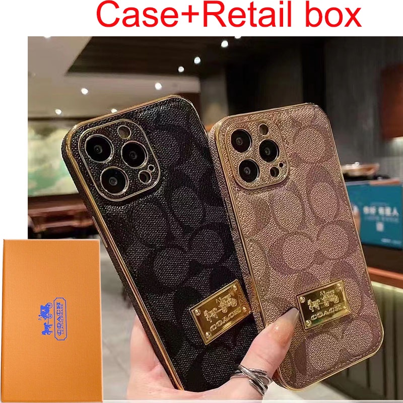 With Gift Box Luxury Coach Leather Case For iphone 13 12 11 Pro Max  Protective Cover Gold Side Anti Shock Phone Casing | Lazada