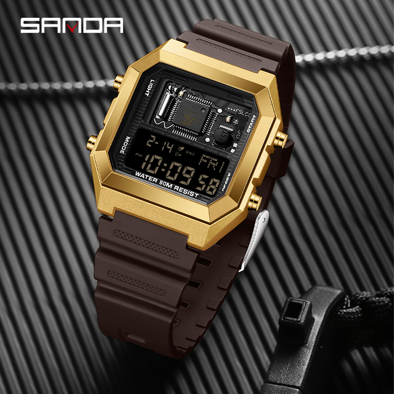 SANDA Youth Personality Electronic Components Cool Sports Waterproof Digital LED Men's Watch Gift Tiktok Same Style SD6216-5.