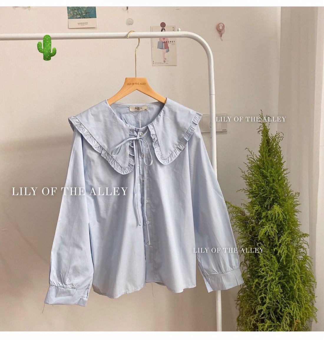 áo sơ mi nữ cổ sen bèo xinh tiểu thư chất kate mềm pc
