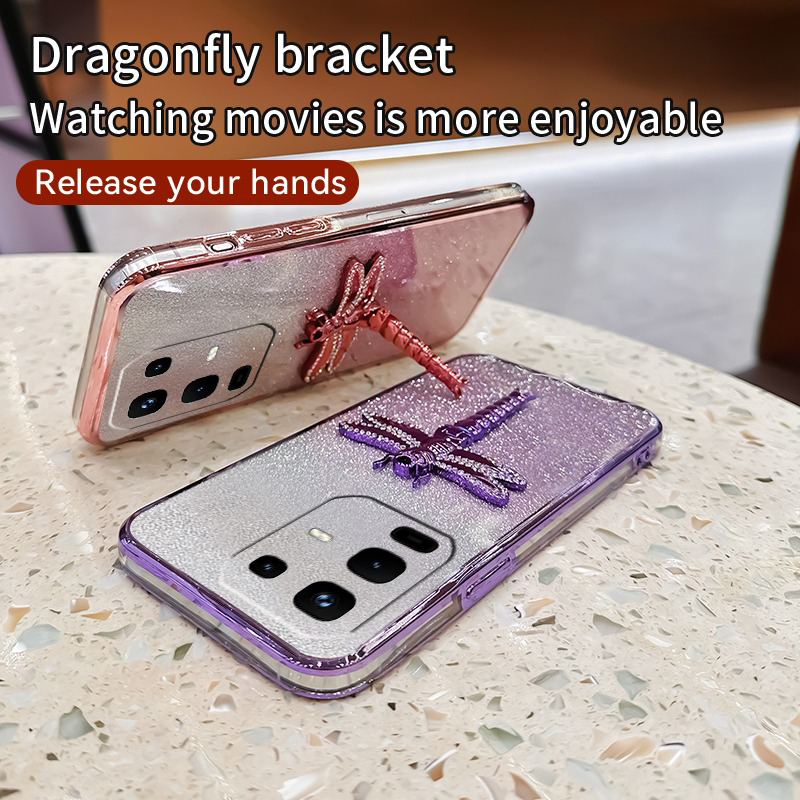 New Phone case infinix Note 50S 50X Back cover with Gradient 3D dragonfly Stand Bracket Luxury Slim Plating Glitter Girls For infinix Note 50X 50S case. 