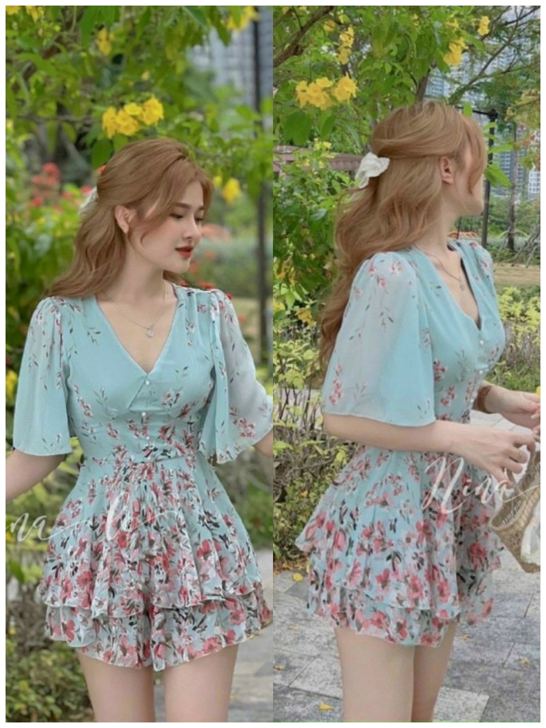 [JUM] Jum nữ hoa voan cổ V siêu xinh